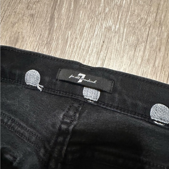 7 for all mankind High Rise Slim Kick Jeans In Black With White Polka Dots SZ26 - Picture 8 of 12